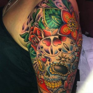 Candy Skull Sleeve Tattoo