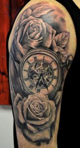 Clock and Rose Tattoo