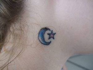Crescent Moon Tattoo on Neck
