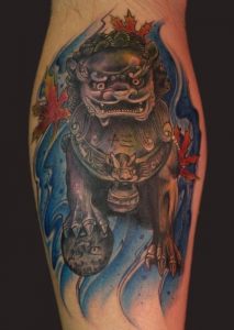 Foo Dog Leg Tattoo