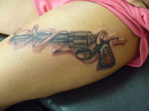 Gun Tattoos on Thigh