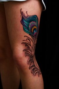 Peacock Feather Tattoo on Leg