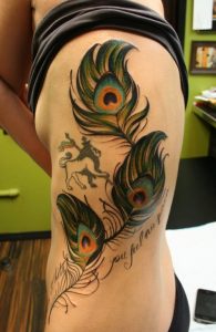 Peacock Feather Tattoo on Ribs