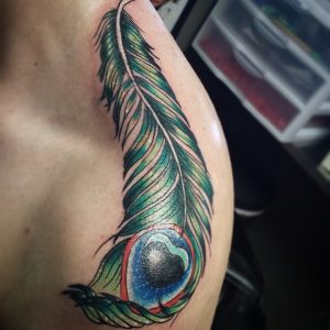 Peacock Feather Tattoo on Shoulder