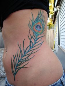 Peacock Feather Tattoo on Stomach