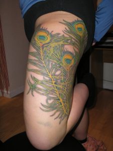 Peacock Feather Tattoo on Thigh