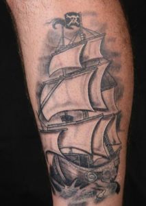 Pirate Ship Leg Tattoo