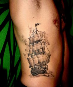 Pirate Ship Rib Tattoo