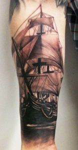 Pirate Ship Tattoo Forearm