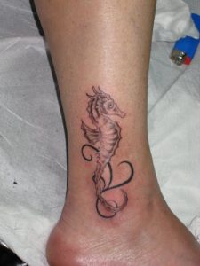 Seahorse Tattoo on Ankle