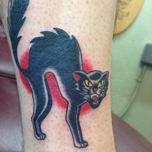 Traditional Black Cat Tattoo