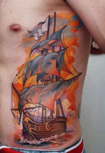 Traditional Pirate Ship Tattoo