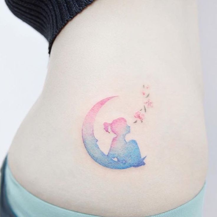 Tree And Crescent Moon Watercolor Tattoo