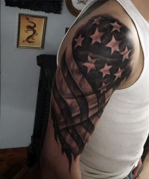 worn american flag tattoo