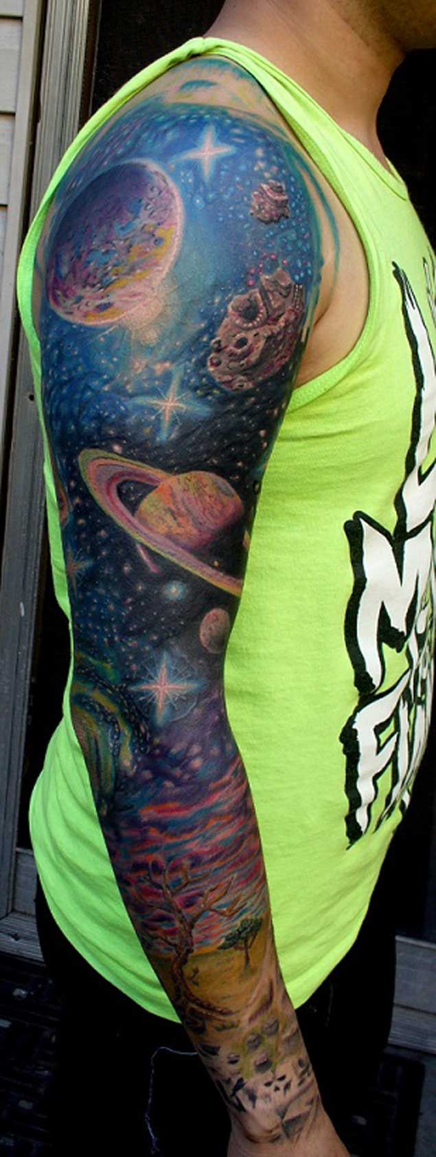 Full Sleeve Black And Grey Galaxy Tattoo Tattoo Designs Ideas