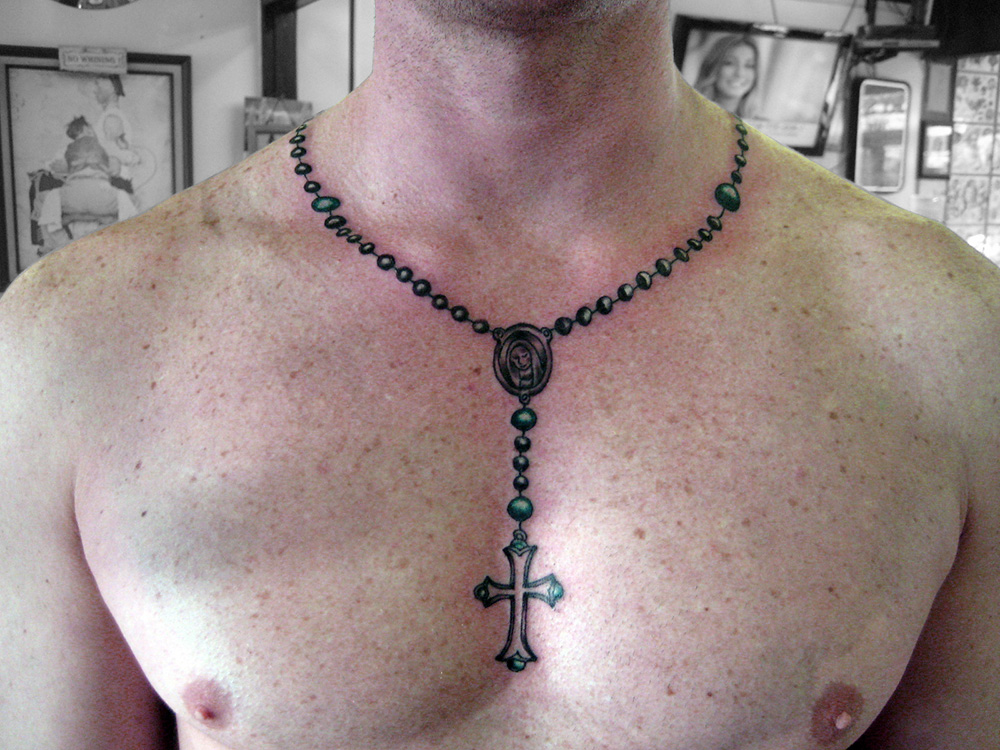 Rosary Tattoo On Chest
