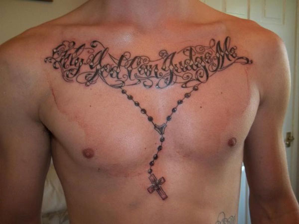 3. Rosary tattoo on chest for men - wide 4