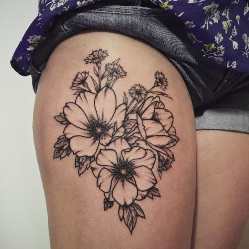 Thigh Flower Tattoos