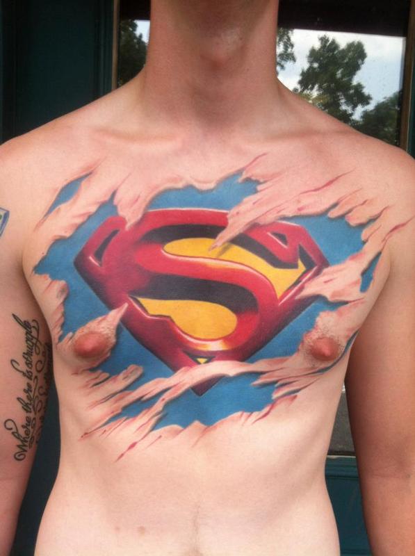Superman Tattoo on Chest.