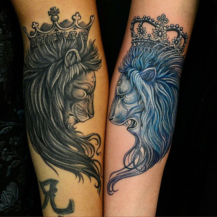 Images of Matching Lion Tattoos.