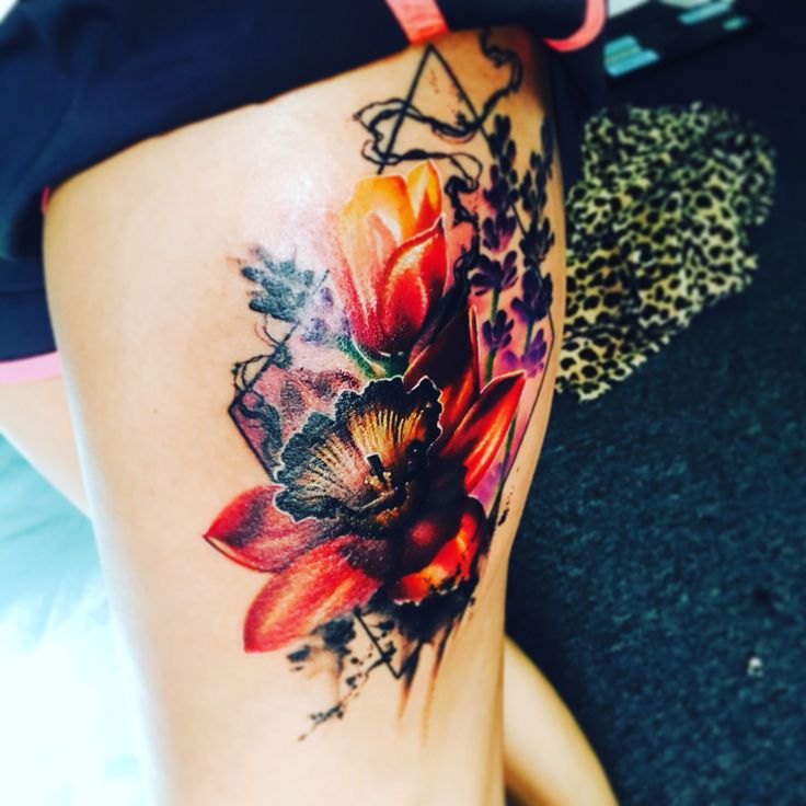 Watercolor Thigh Tattoos Designs, Ideas and Meaning | Tattoos For You