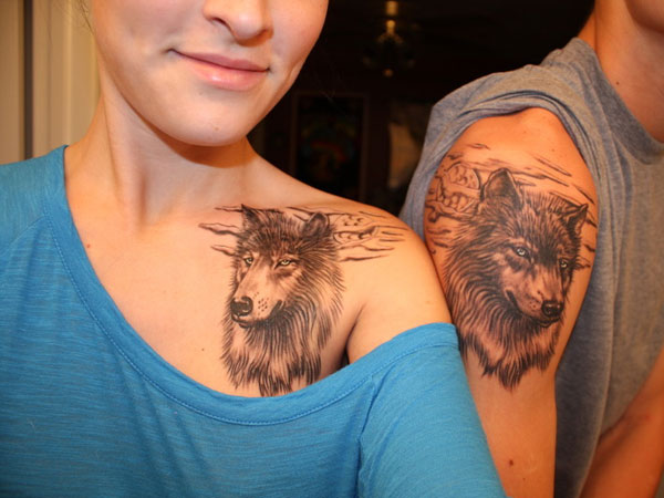 9. Matching owl and wolf tattoo for couples - wide 6