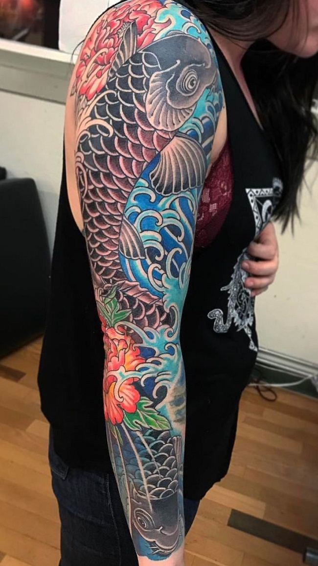 Koi Fish Tattoo Sleeve Designs Ideas and Meaning 
